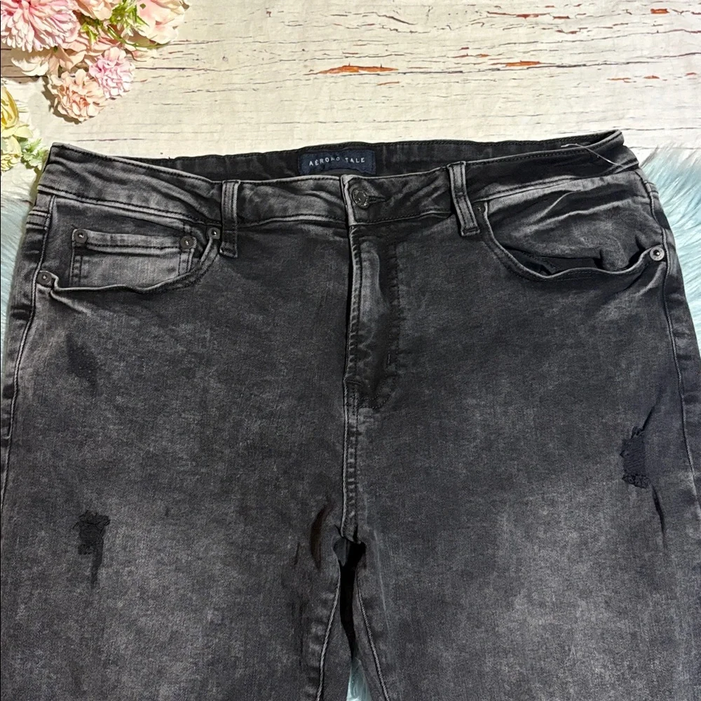 Aeropostale Black Distressed Skinny Jeans sz 36X32
